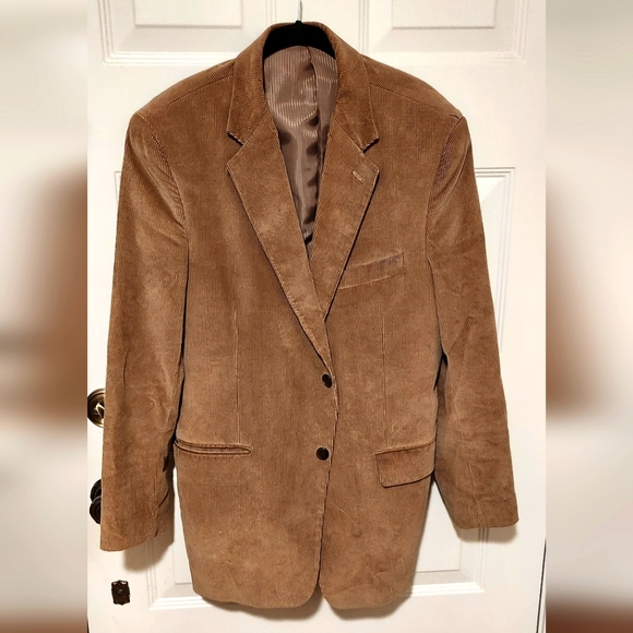 VINTAGE Adolfo Men's Corduroy Two Button Blazer Size 42R Tan